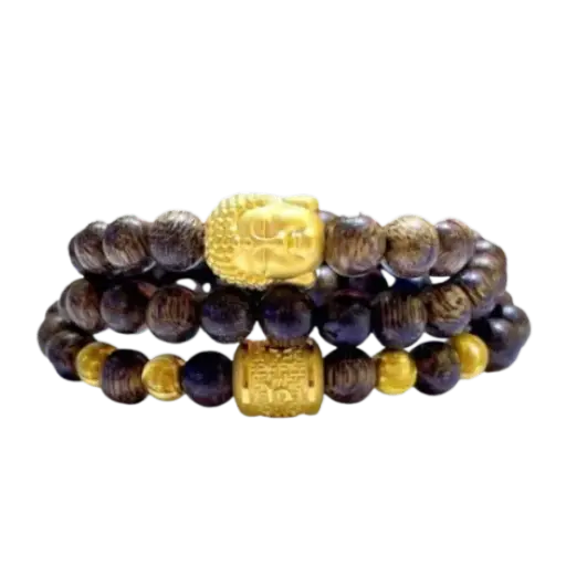 Vòng gỗ Trầm phối Charm Phật đầu mix Lục tự đại minh chú trụ