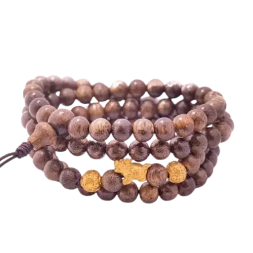 Vòng Trầm Tốc Vườn Mix Charm Vàng 24k Long Quy Kim Tiền