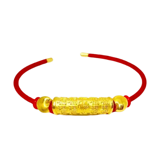 [AG9992.L107.005H] Vòng dây Thép phối Lắc Charm Vàng 24K Chữ Phúc – may mắn