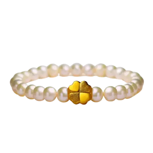 Cỏ 4 lá vàng 24k gắn vòng ngọc trai