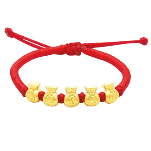 Vòng tay phối 5 charm vàng 24k Túi tiền chữ phúc – Tiền tài – May mắn