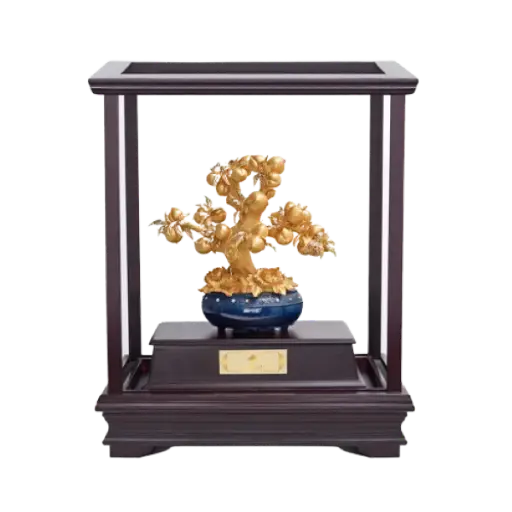 [AO9992.Q266.00041] Tượng mạ vàng 24K Cây đào trường thọ