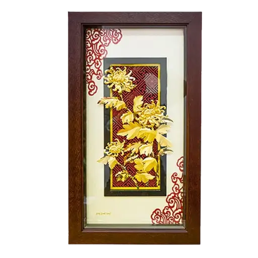 [AO9992.Q188.T008] Tranh Mạ Vàng 24K Hoa Cúc