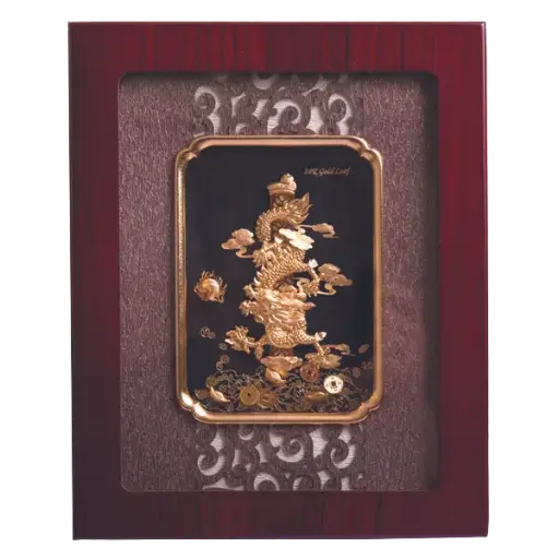 [AO9992.Q016.T001] Tranh mạ vàng 24K – Kim Long Tụ Bảo